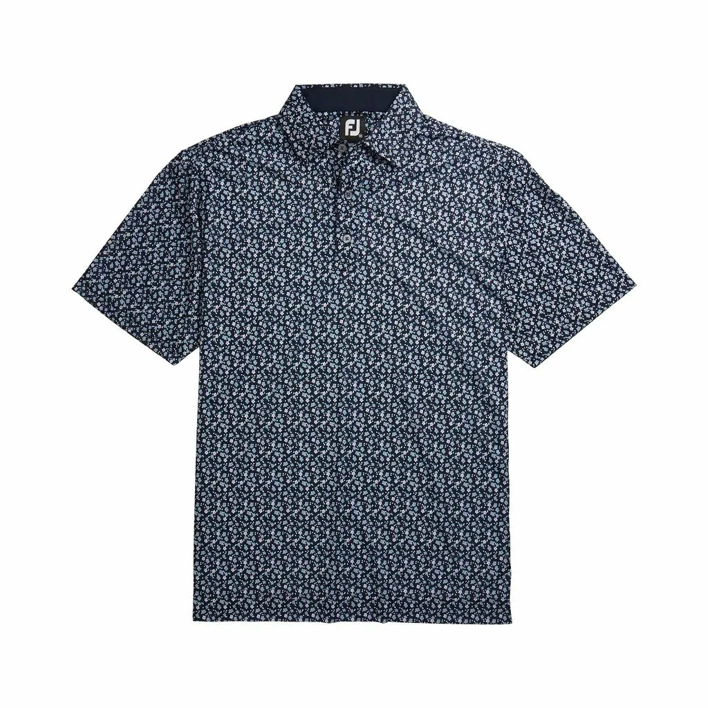 FootJoy Lisle Flower Print Self Collar Navy Mens Polo 4 FootJoy Lisle Flower Print Self Collar Navy Mens Polo - Image 4