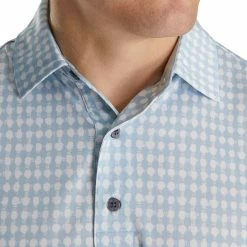 FootJoy Lisle Gingham Fray Print Self Collar White Mens Golf Polo -Clubs Shop 13486 2