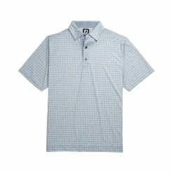 FootJoy Lisle Gingham Fray Print Self Collar White Mens Golf Polo -Clubs Shop 13486 3