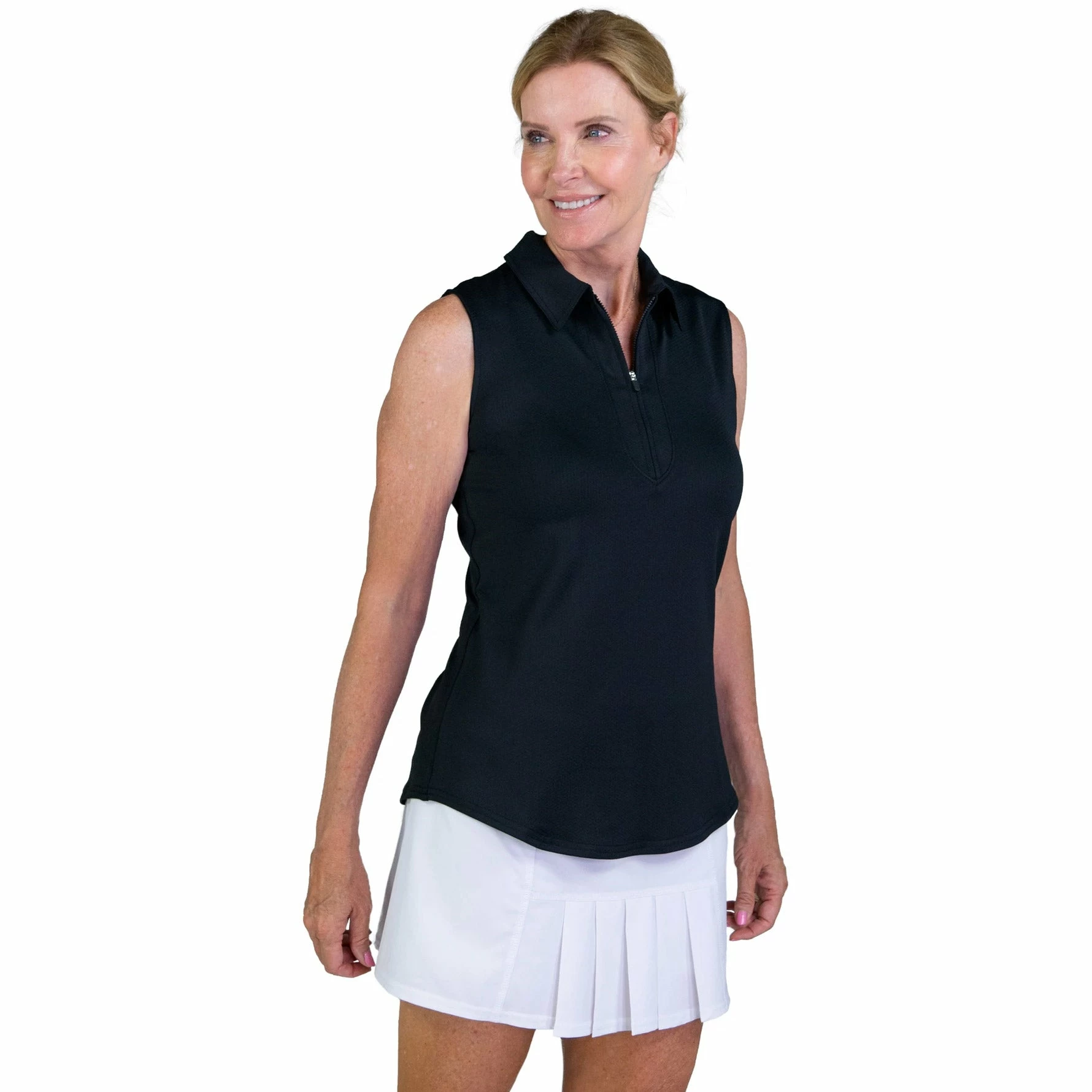 JoFit Jacquard Black Womens Sleeveless Golf Polo 1 JoFit Jacquard Black Womens Sleeveless Golf Polo