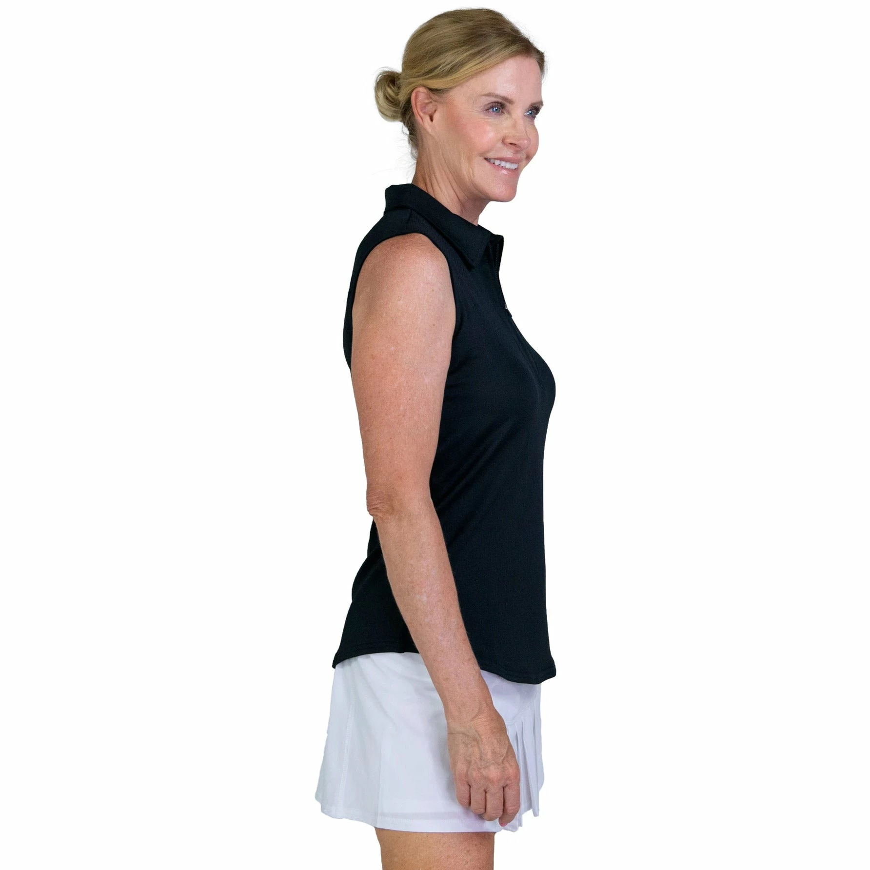 JoFit Jacquard Black Womens Sleeveless Golf Polo 2 JoFit Jacquard Black Womens Sleeveless Golf Polo - Image 2