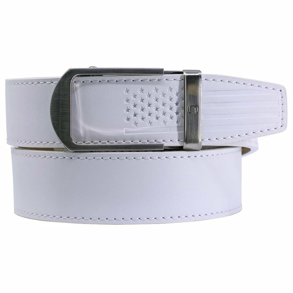 Nexbelt Smooth White USA Flag Tip Debossed Mens Belt 1 Nexbelt Smooth White USA Flag Tip Debossed Mens Belt