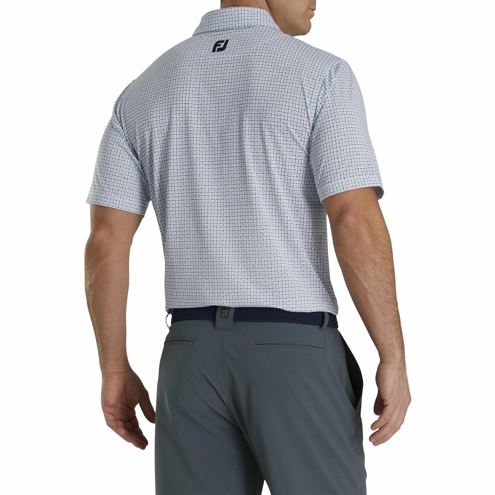 FootJoy Lisle Open Weave Print Self Collar White Mens Golf Polo 2 FootJoy Lisle Open Weave Print Self Collar White Mens Golf Polo - Image 2