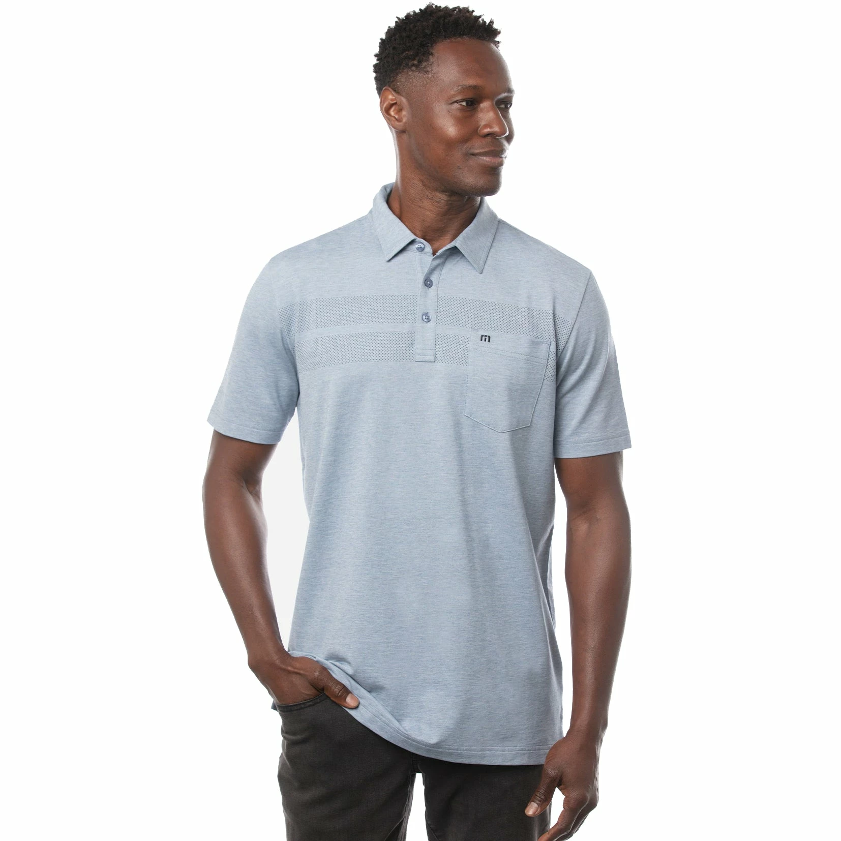 TravisMathew Aerial View Heather Federal Blue Mens Golf Polo 1 TravisMathew Aerial View Heather Federal Blue Mens Golf Polo