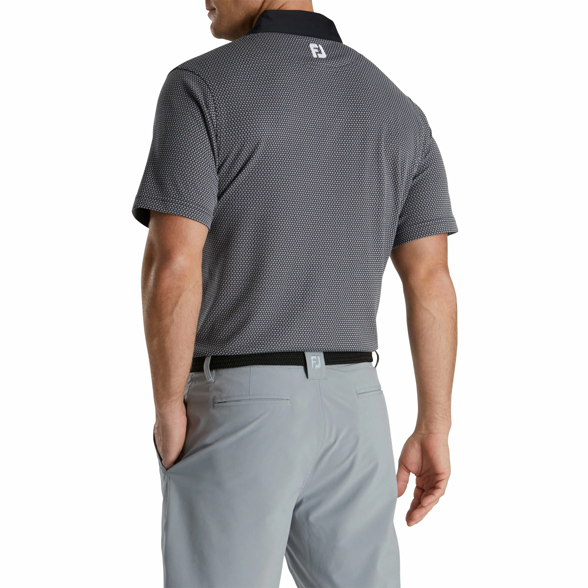 FootJoy Jacquard Dot Lisle Black Mens Golf Polo 2 FootJoy Jacquard Dot Lisle Black Mens Golf Polo - Image 2