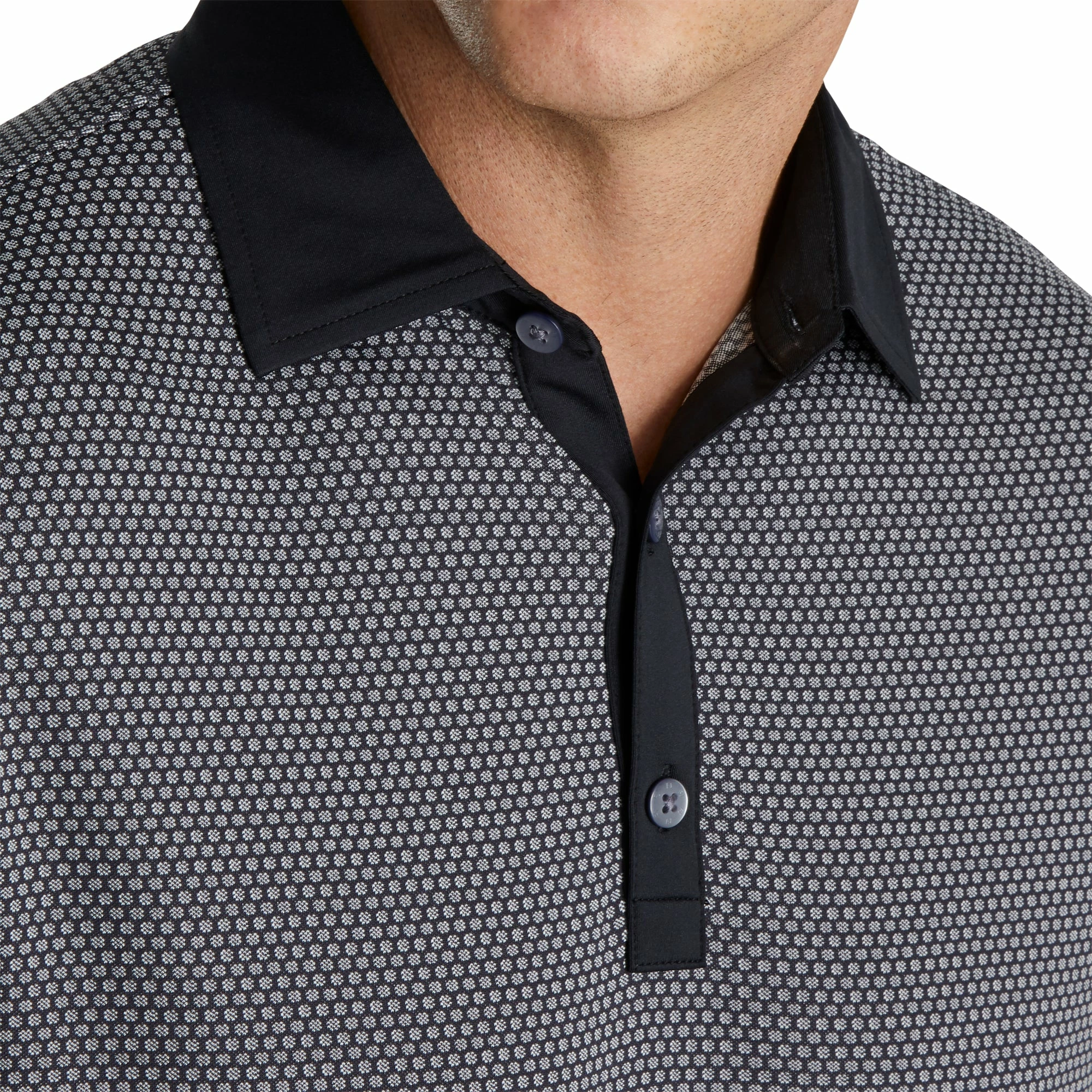 FootJoy Jacquard Dot Lisle Black Mens Golf Polo 3 FootJoy Jacquard Dot Lisle Black Mens Golf Polo - Image 3