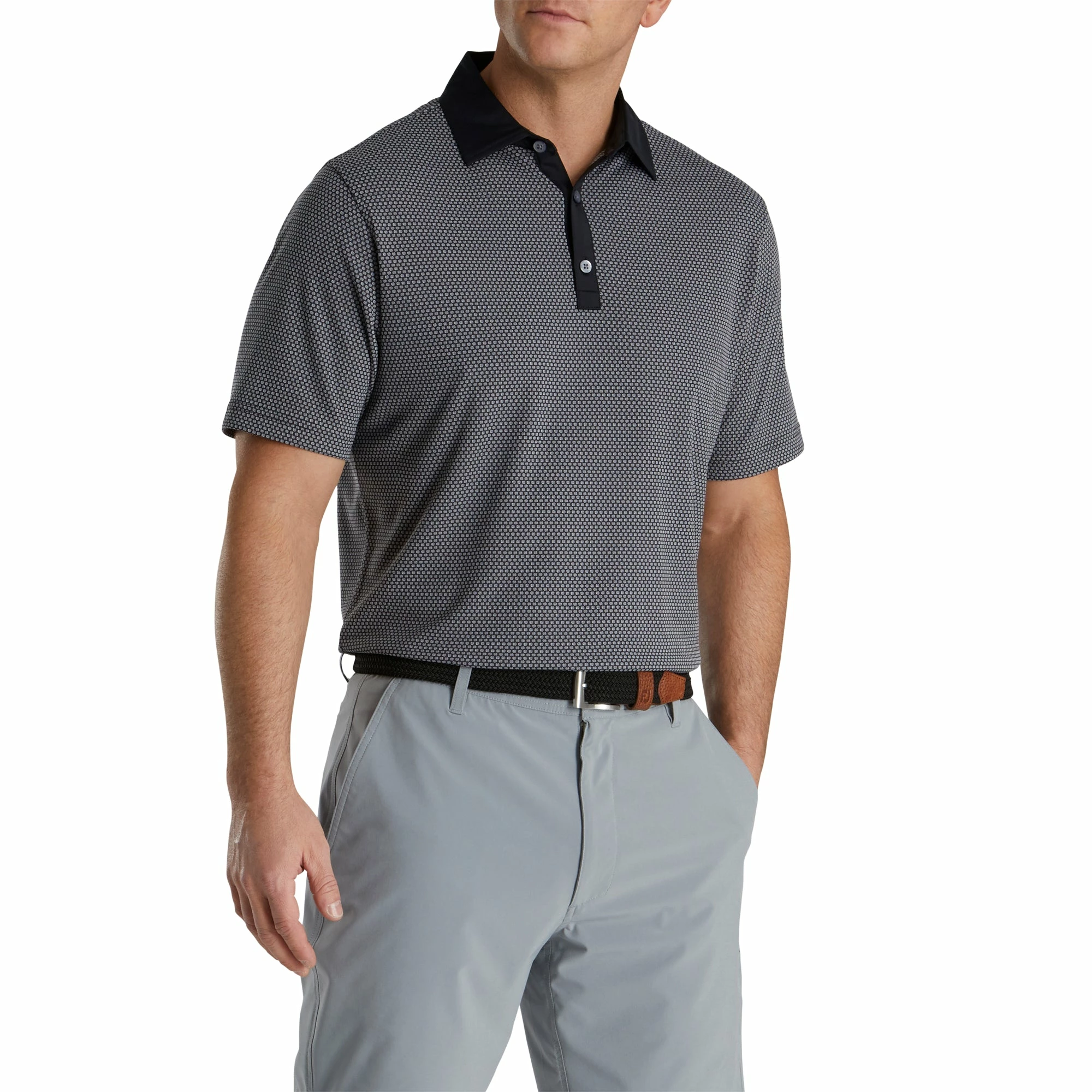 FootJoy Jacquard Dot Lisle Black Mens Golf Polo 1 FootJoy Jacquard Dot Lisle Black Mens Golf Polo