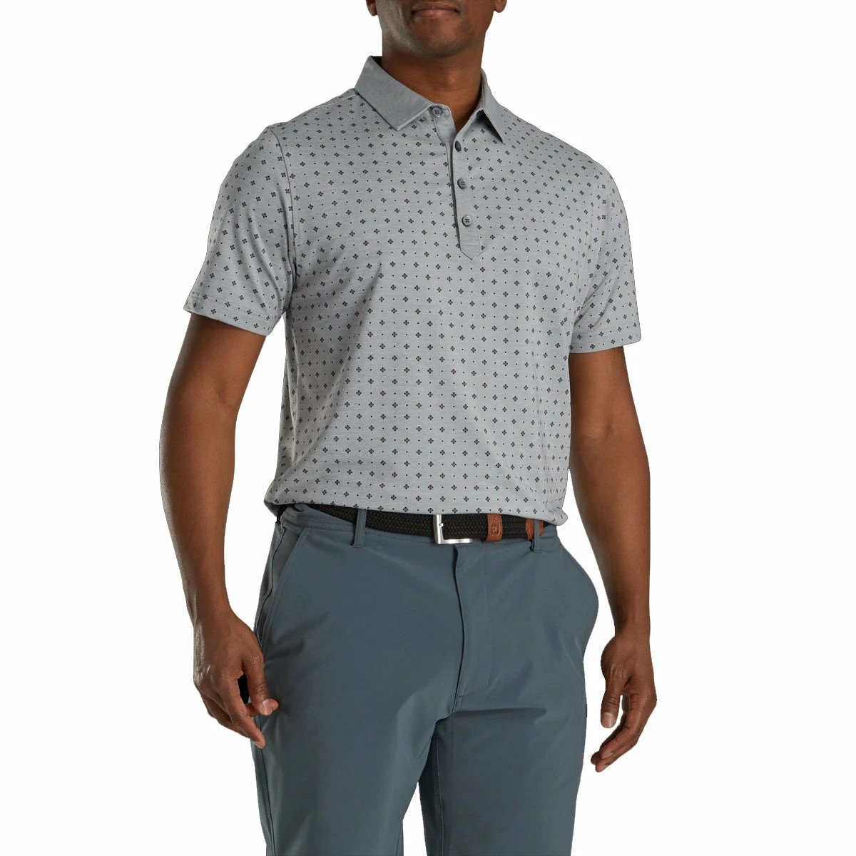 FootJoy Athletic Fit Deco Print Heather Grey Mens Golf Polo 1 FootJoy Athletic Fit Deco Print Heather Grey Mens Golf Polo