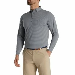 FootJoy Feeder Stripe Jersey Heather Smoke Mens Longsleeve Golf Polo