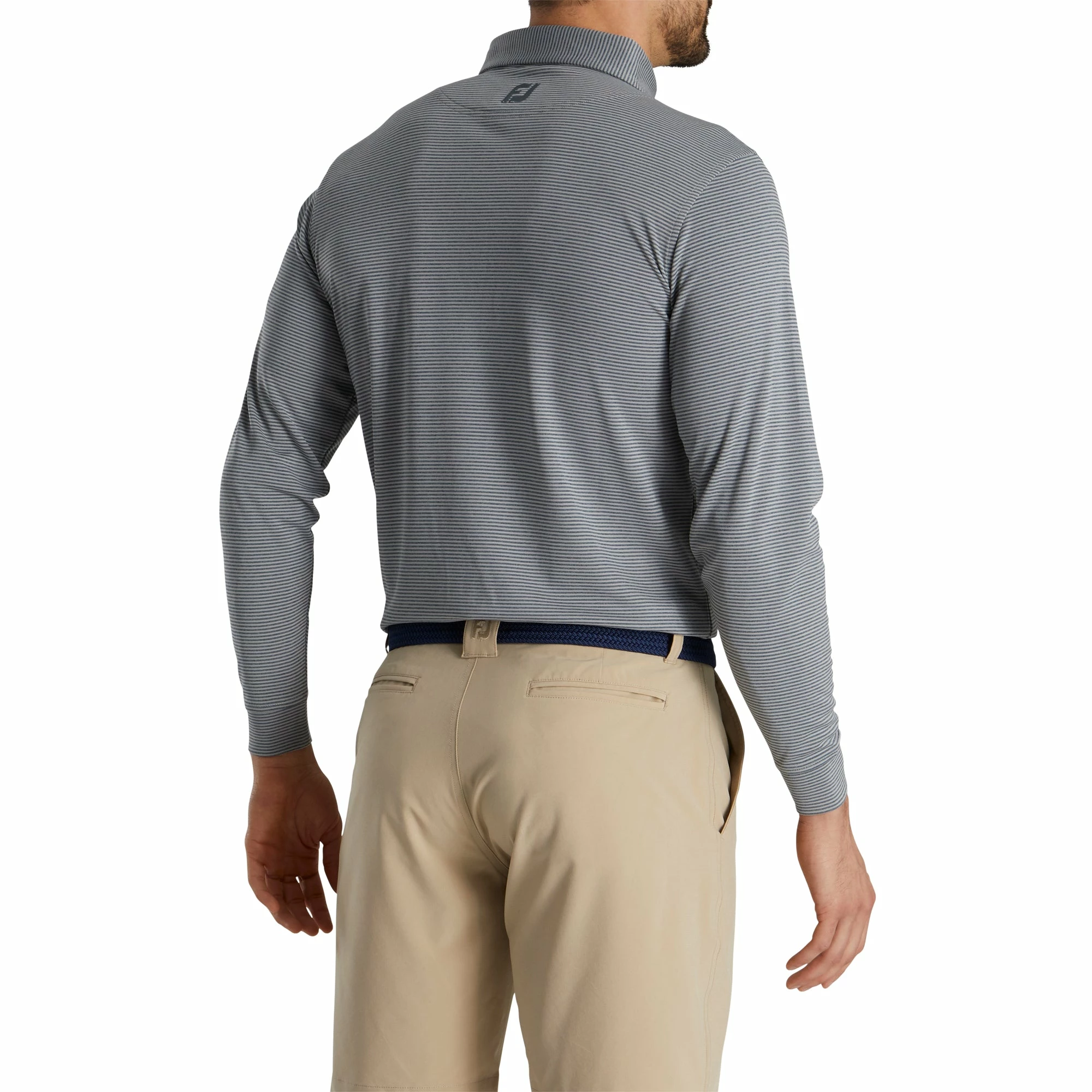 FootJoy Feeder Stripe Jersey Heather Smoke Mens Longsleeve Golf Polo 2 FootJoy Feeder Stripe Jersey Heather Smoke Mens Longsleeve Golf Polo - Image 2