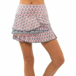 Lucky In Love Diamond Pleated Tier Shocking Pink 15.75in Womens Golf Skort