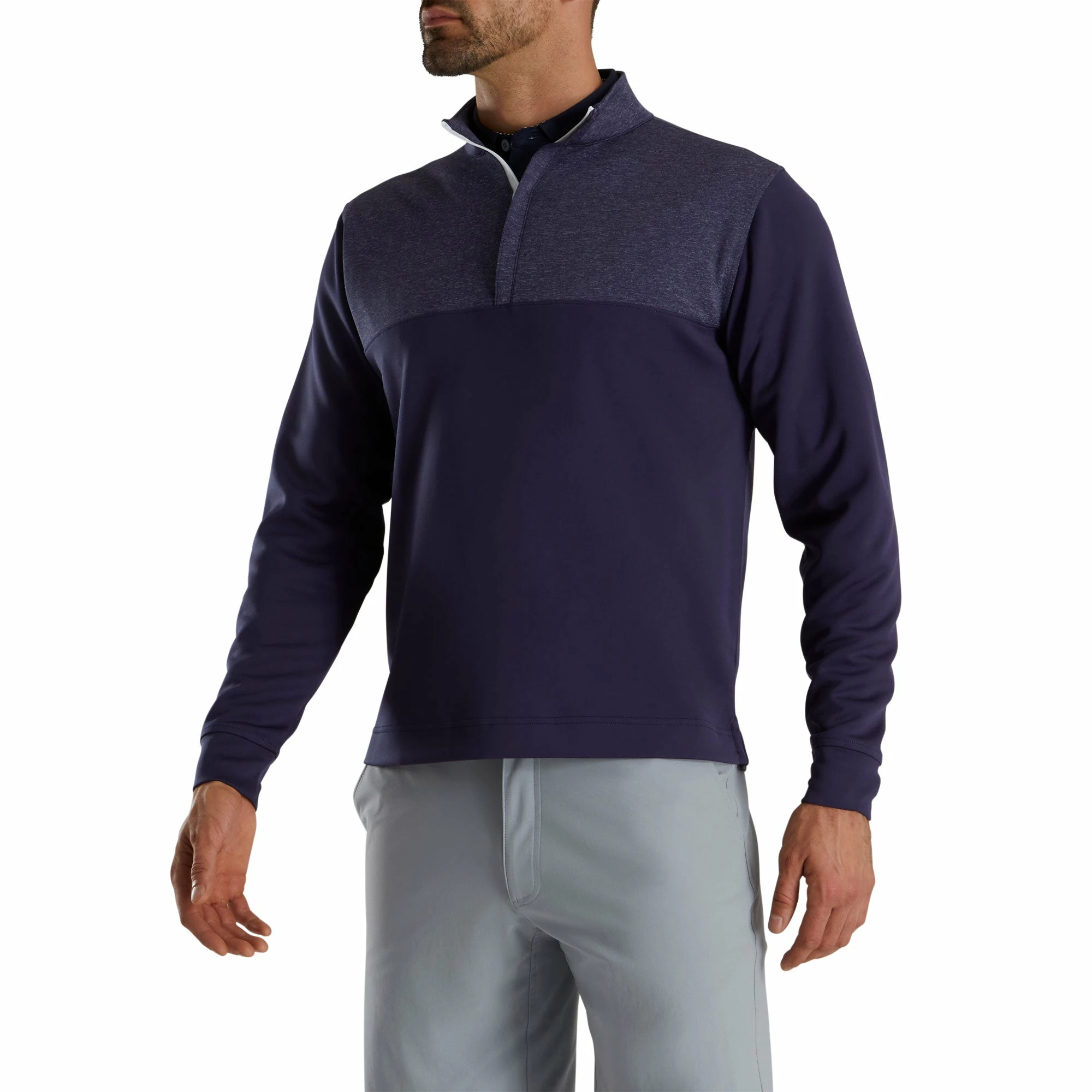 FootJoy Heather Yoke Navy Mens Golf 1/2 Zip 1 FootJoy Heather Yoke Navy Mens Golf 1/2 Zip