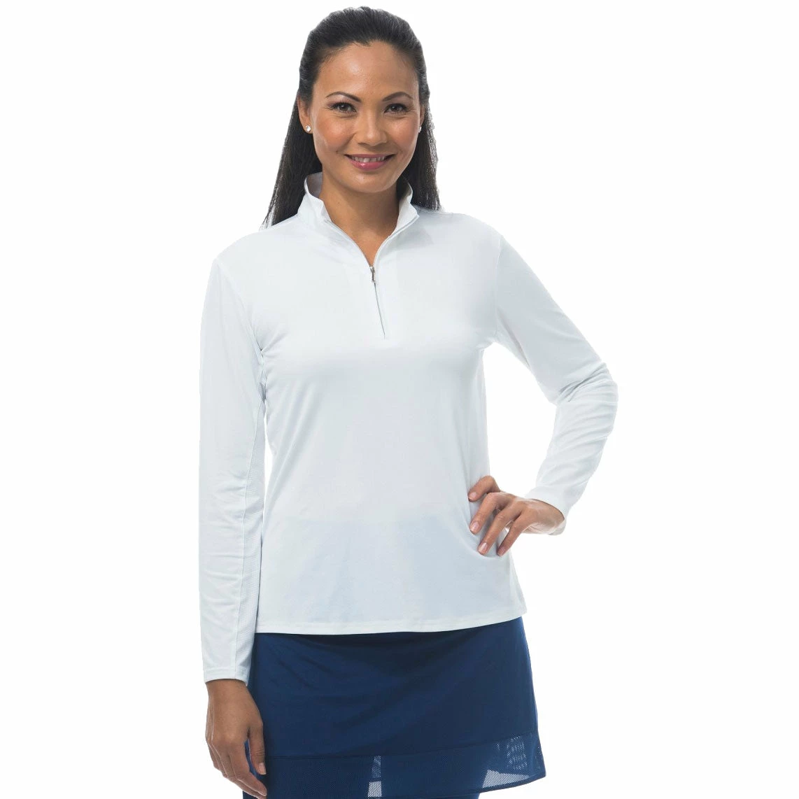 SanSoleil Solshine Mock White Womens Long Sleeve Sun Shirt 1 SanSoleil Solshine Mock White Womens Long Sleeve Sun Shirt