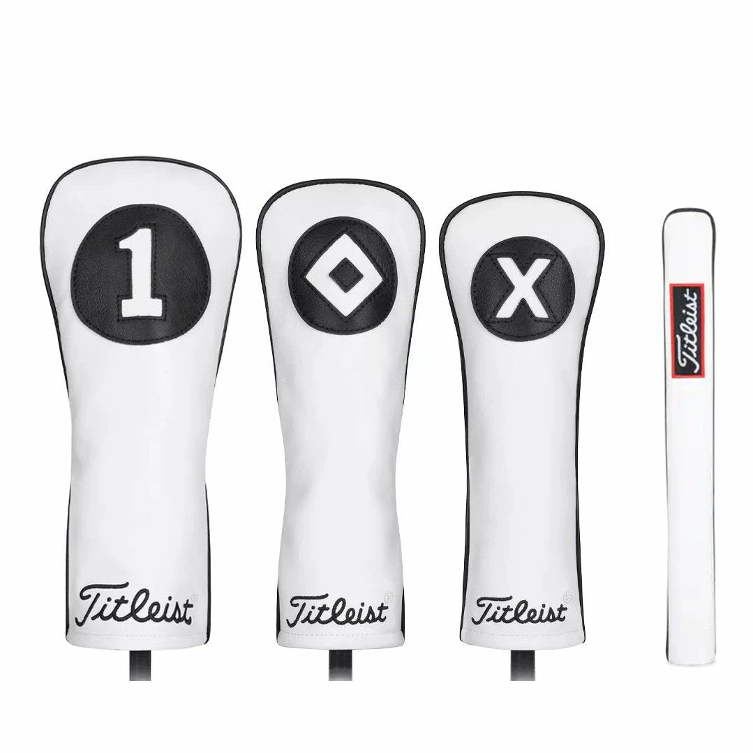 Titleist White & Black Leather Headcovers TA20TASCWB 1 Titleist White & Black Leather Headcovers TA20TASCWB